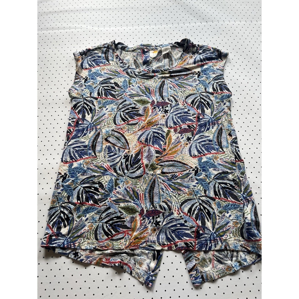 C&C California 100% Linen Tropical Leaf Print Tank Coastal Boho‎ Resortwear Top
